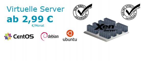 Abbildung eines Virtuellen Server Angebot von VC Server Network OHG mit Preisangabe ab 99,95 € pro Monat